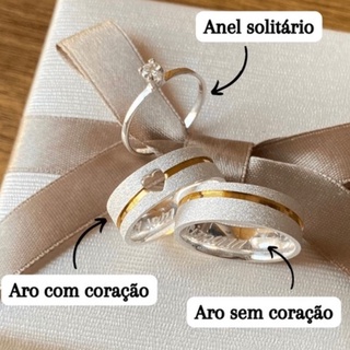 Aliança de namoro prata 950 5mm com anel anel solitário nome e data escrito