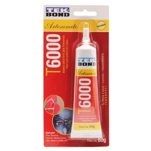 Cola Adesiva Artesanato TekBond T6000 60g Permanente Transparente Bijuteria Madeira Tecido
