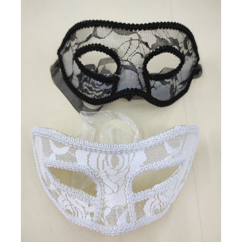 2/4 Máscara  Feminina de renda Fantasia/ Carnaval Preto Branco / Cosplay Festa casamento baile despedida de solteira