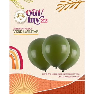50 Unidades Balão Bexiga Lisa N°9 Verde Militar
