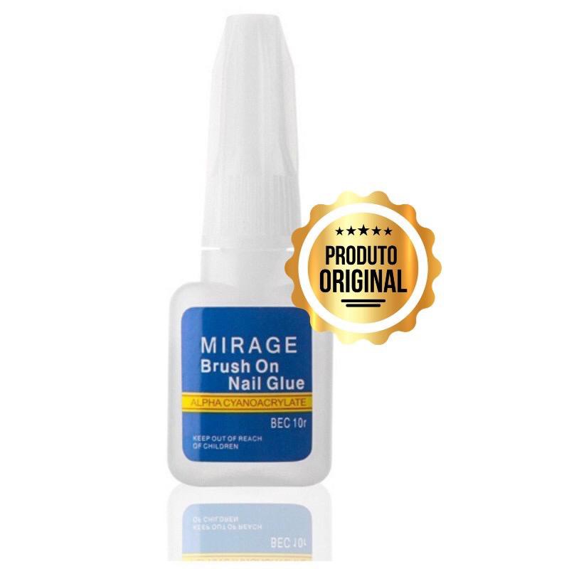 Cola Para Unha Postiça Original Cola de Unhas Postiças MIRAGE Brush On Nail Glue Tips Gel Acrigel Acrílica Porcelana 10g
