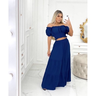 Conjunto Cropped E Saia Longa Com Forro