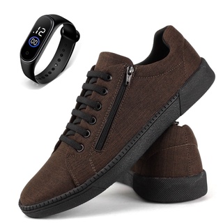 Sapatênis Masculino Casual Oxford Solado Costurado Tênis Confort + Relógio Digital Promoção de Lançamento