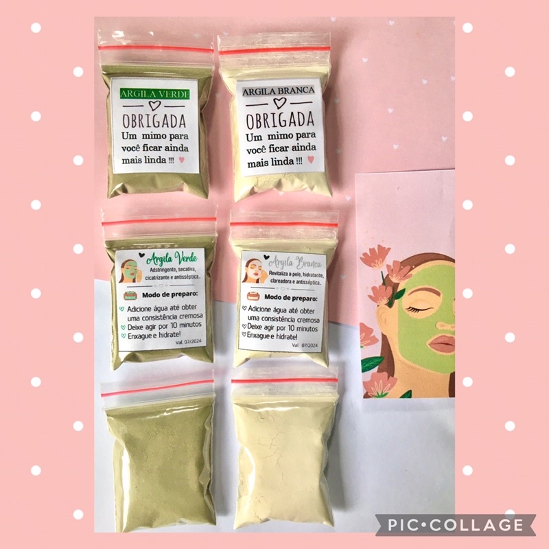 20 Sachês de argila para skincare mimo para cliente argila branca e verde no saquinho para