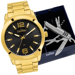 Relógio Condor Masculino Analógico Dourado Preto Original Presente Moda Gift Aniversário Tendência Estilo Homem Marido Esposo Namorado Pai Barato COPC21AECF/K4P