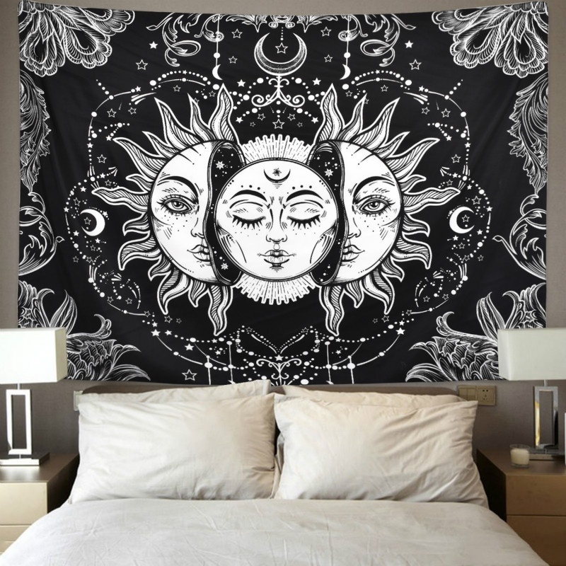 Tapeçaria Decorativa De Parede De Mandala De Psicodélica/Preto E Branco Para Pendurar Na/Decoração Da Casa