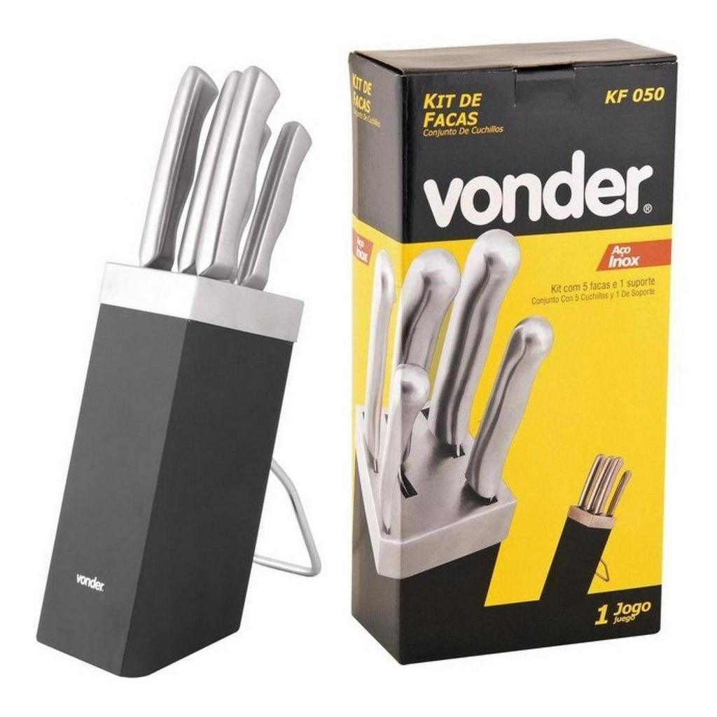 Jogo de Facas Aço Inox Com Suporte e 5 Facas Vonder KFV050 em Oferta na Shopee