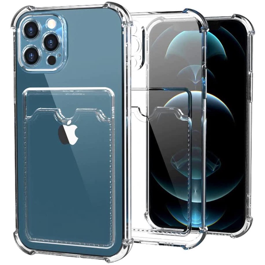 Capa Transparente Porta Cartão  IPhone 16E/16/16 PRO/7Plus/11/12//XR/13/14 Capinha Case Bordas Reforçadas  Anti Impacto