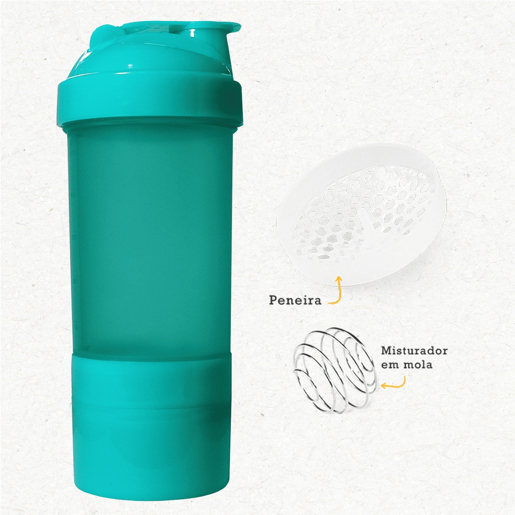 Coqueteleira Whey / Shakeira 3 DOSES + Mola + Peneira - 500ml em Oferta na Shopee