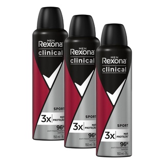 Kit com 3 Desodorantes Antitranspirantes Aerosol Rexona Sport 150ml cada