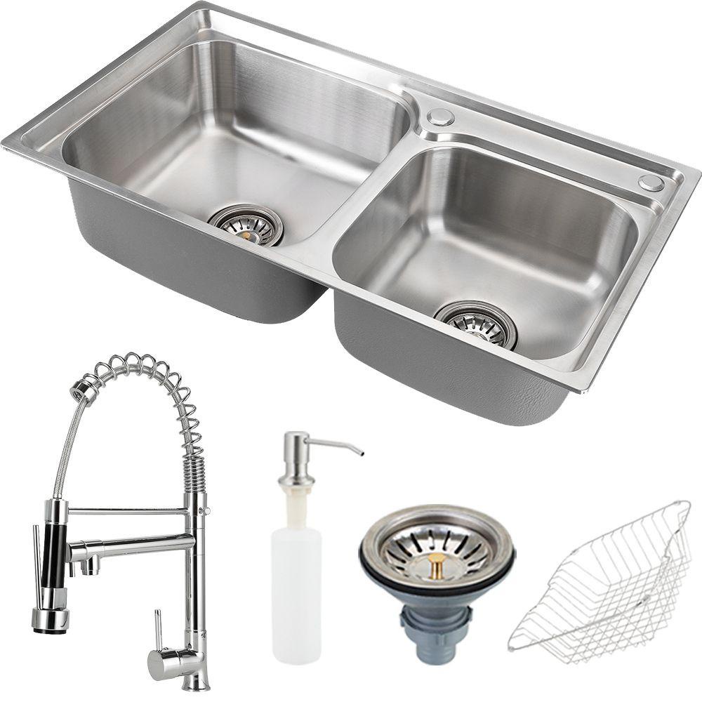 Cuba para cozinha pia dupla com acessórios Ticunas e Torneira monocomando gourmet Munim Pingoo em Oferta na Shopee