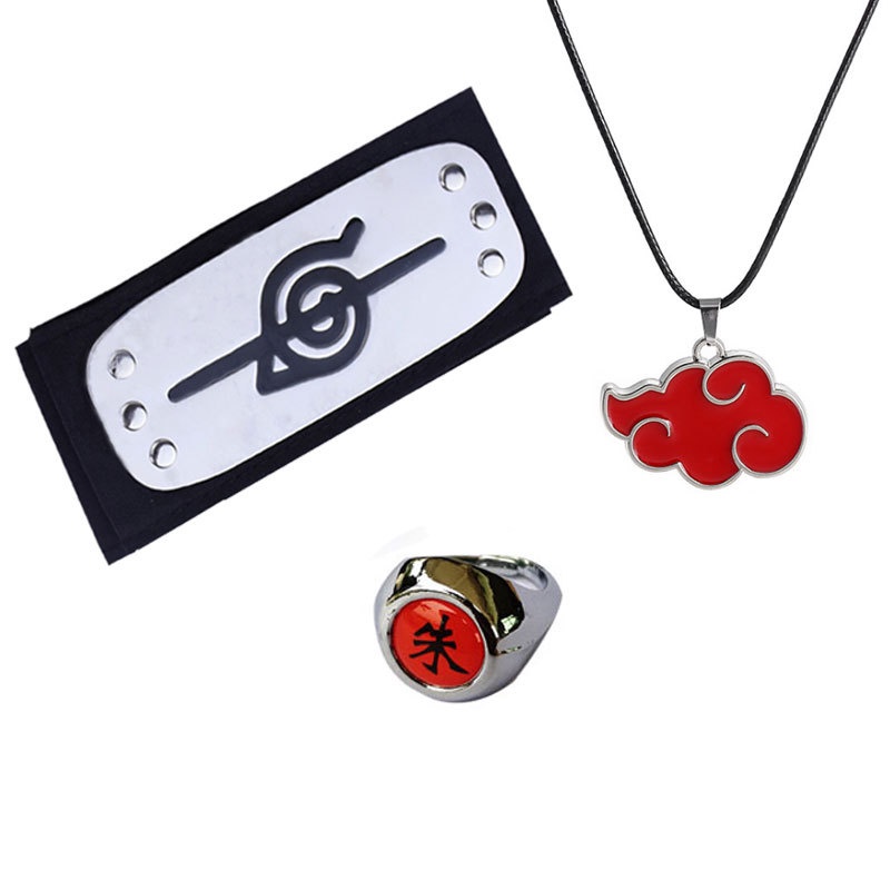 Conjunto de duas ou três peças de colar de Naruto Akatsuki Itachi Anel Penn Bandolete Vermelha Nuvem Novos especiais da loja