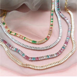 Colar Zirconias Semijoias Choker Moda Pedras Riviera Gargantilha Ouro Prata 925