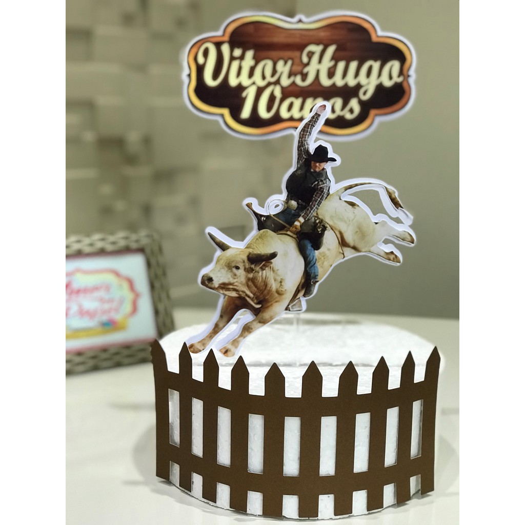 Topper Topo De Bolo Personalizado Tema Rodeio Impresso Em Papel Fotografico Alta Resolucao Recortado Em Maquina Ja Com Os Palitos Shopee Brasil