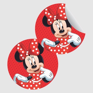 100 Adesivos Redondo 5cm Festa Minnie Vermelha