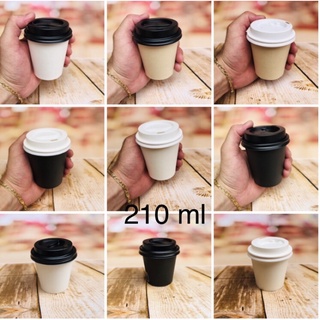 50 copo 210/190 ml de papel Biodegradável fibra de bambu creme preto ou branco tampa opcional em Oferta na Shopee