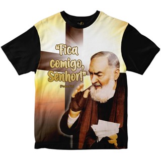 Camiseta Padre Pio Fica Comigo Senhor Rainha do Brasil Preta em Oferta na Shopee