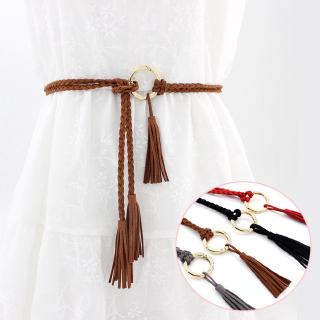 Cinto Fino De Cintura Com Nó De Tassel Étnico Decorativo Moda Feminino Tecido À Mão