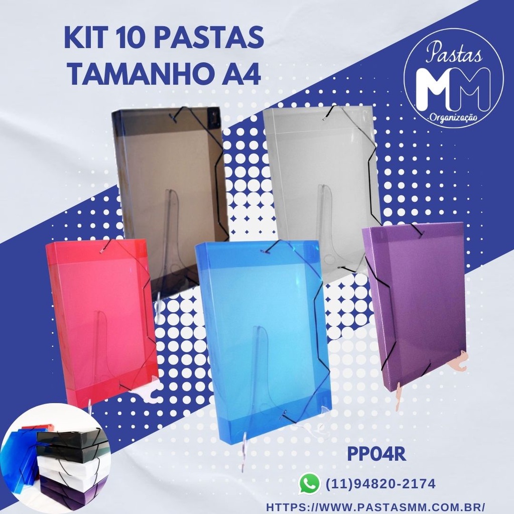 PASTAS TAMANHO A4 C/ LOMBO DE 4 CM - Kit 10 Pastas PP04R | Shopee Brasil