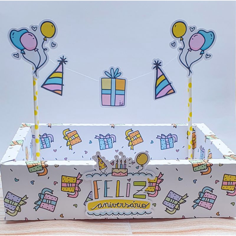 Caixa Cesta - Aniversário - Parabéns - Felicidades - Festa na Caixa - Caixa Presente em Oferta na Shopee