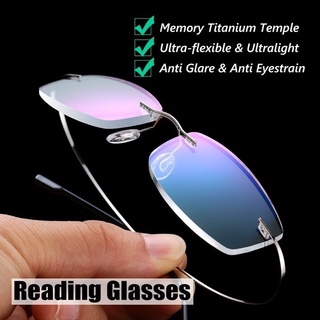 LINSON Óculos de leitura Ultralight TR90 Memory Titanium Rimless Óculos Presbiópicos Masculinos Femininos