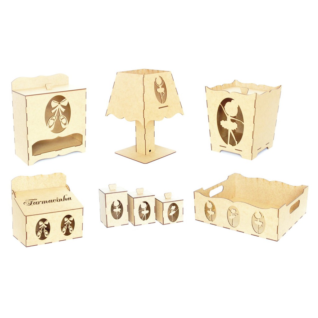 Kit Higiene Bebê bailarina mdf cru 8 peças quartinho