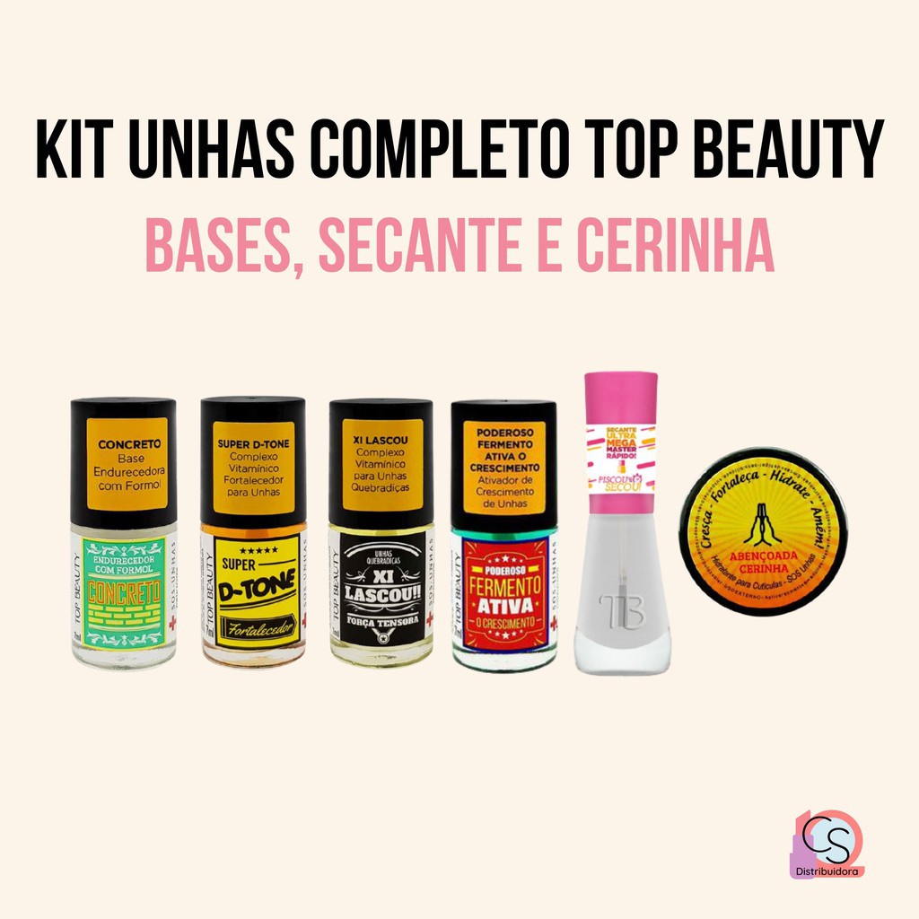 Kit Sos Unhas - Base Fermento+Base Concreto+Base Xi-Lascou+D-Tone+Abençoada Cerinha + Piscou Secou