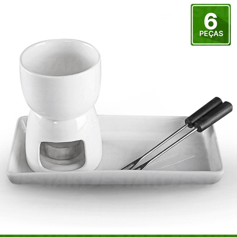 Conjunto Fondue Pelt 6 Peças Panela Fundi Aço Inox Cerâmica Para Chocolate E Queijo - Western