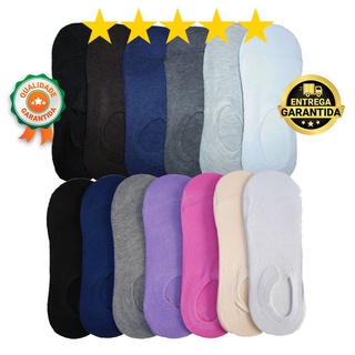 Kit até 12 Pares Meia Sapatilha Invisível Com Silicone Soquete Curtas Unissex