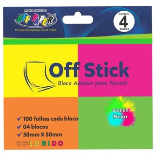 Bloco Adesivo Off Stick 38x50mm Neon 4x100 Folhas