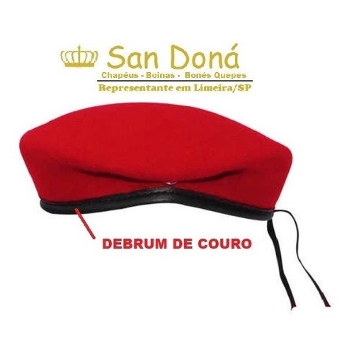 Boina Militar Pm Gcm Vermelho Debrum Couro 1ª Linha Original San Dona 54 a 61 Cod 921