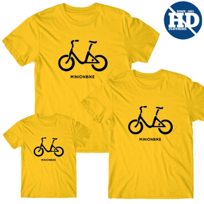 DSN T-SHIRT Infantil Adulto Com Bicicleta MINION Algodão Penteado Casal Família MOTIF