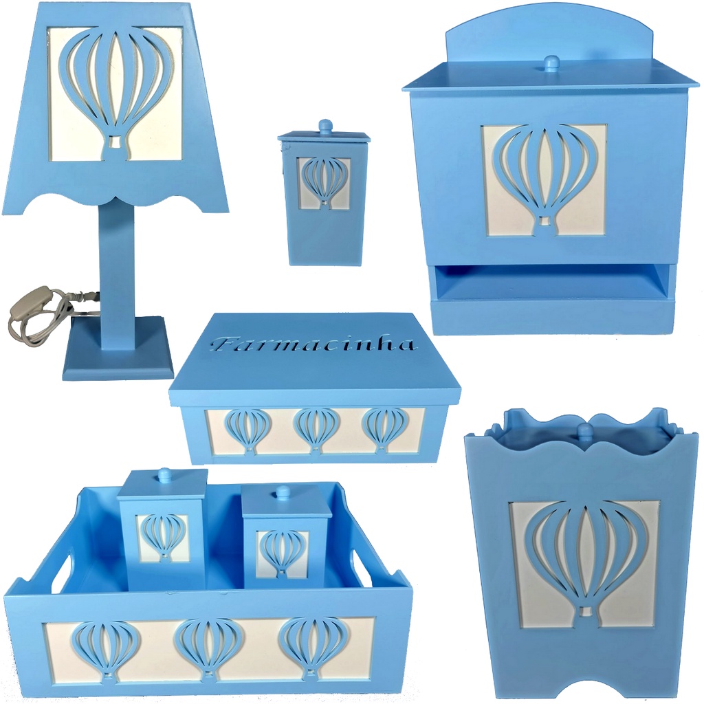 Kit Higiene Bebê Mdf 8 Pçs - BALÃO AZUL