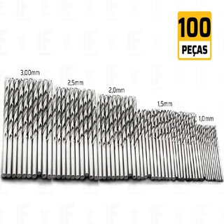 Kit Jogo 100 Brocas Furadeira 1, 1,5, 2, 2,5 E 3 Mm