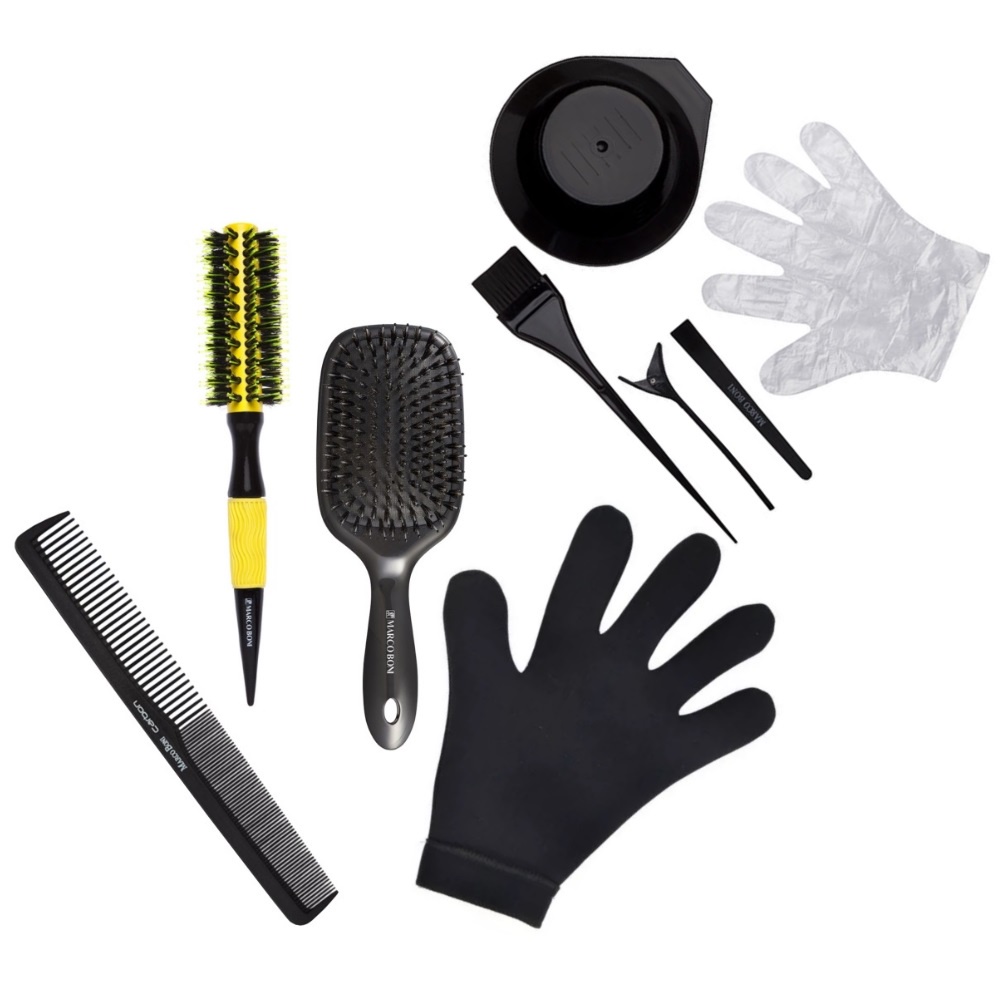 Kit salão de beleza escova térmica yellow pente carbono escova raquete luva térmica e kit tintura cumbuca