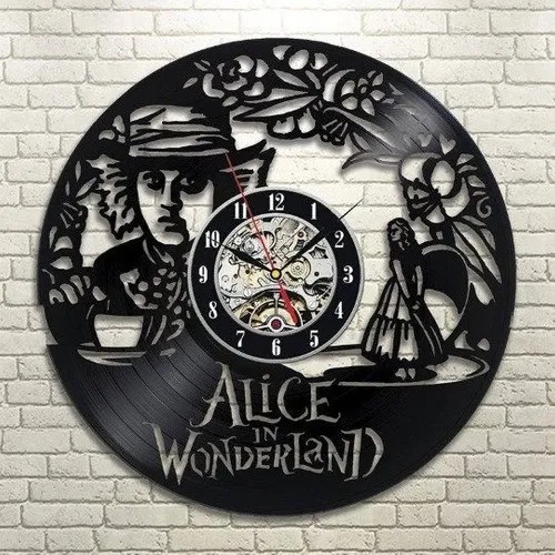 Alice no país da maravilha chapeleiro 02 - Relógio Disco De Vinil Decoração