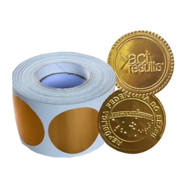 Etiqueta Dourada, Corte Liso 4x4cm P/ Chancela Rolo 500 Unid em Oferta na Shopee