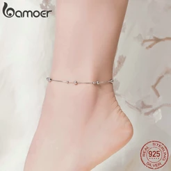 Bamoer Minimalista Rodada Beads Tornozeleira Pulseira De Prata Esterlina Chian Para Perna Feminina Pé Cadeia De Jóias Para As Mulheres Perna Sct005