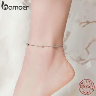 Bamoer Minimalista Rodada Beads Tornozeleira Pulseira De Prata Esterlina Chian Para Perna Feminina Pé Cadeia De Jóias Para As Mulheres Perna Sct005