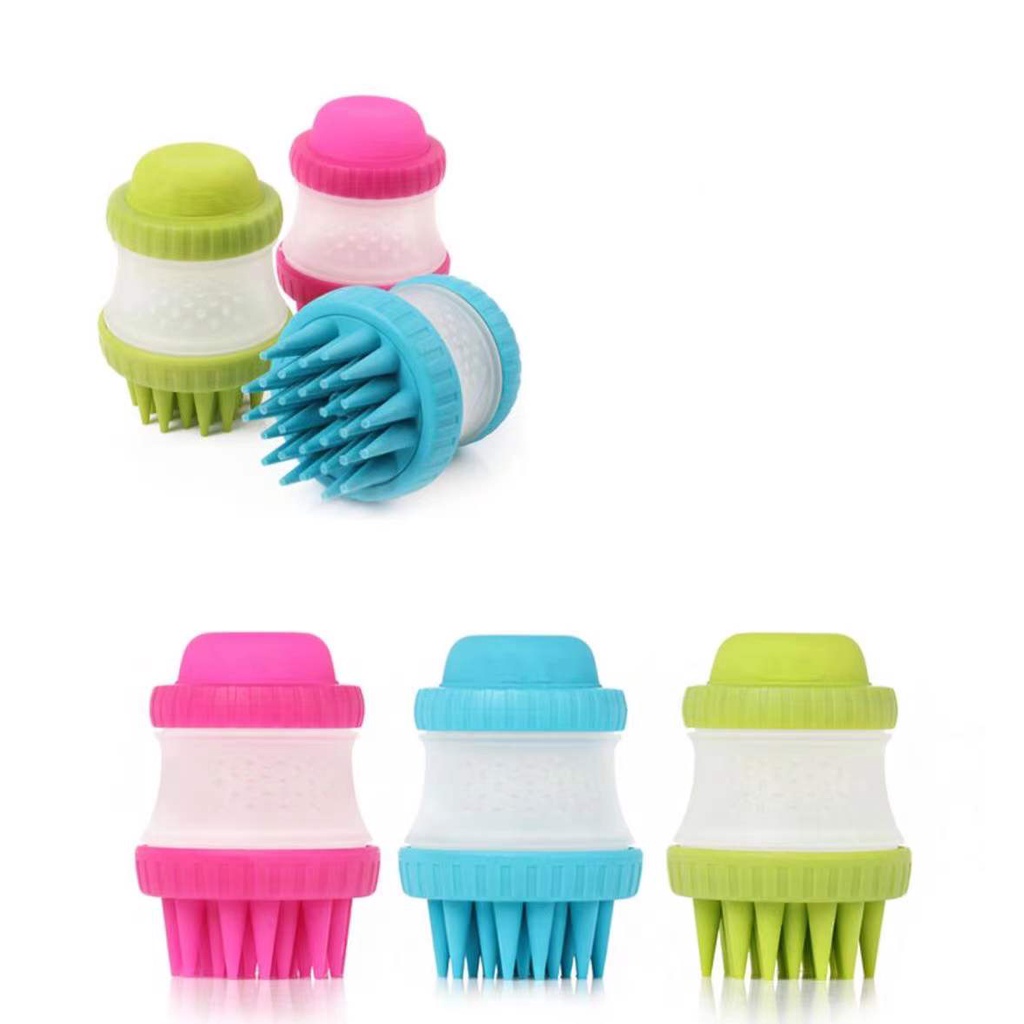 Escova Pente /Esponja Silicone Para Banho Com Dispenser Shampoo Pets Cachorro Cão/ Gato