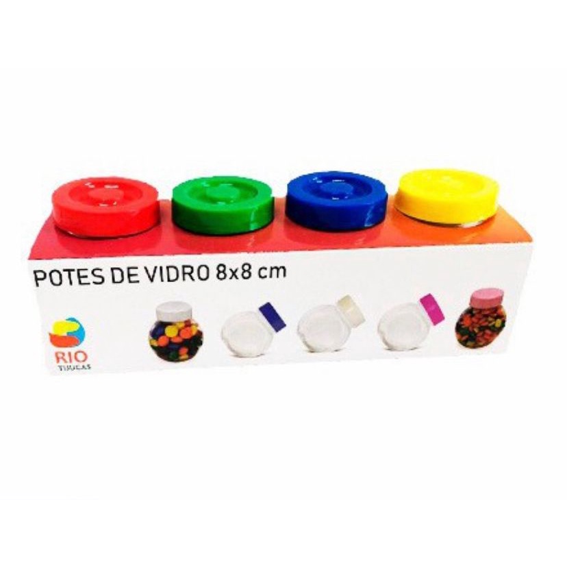 ✅Porta Temperos Condimentos Potes de Vidro com Tampa Colorida/ Mini Baleiro 4 Unidades Cozinha