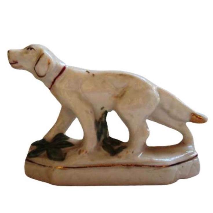 999 Prd- Mini Escultura- Antigo Bibelô- De Porcelana- Cachorro- 7,5 cm de Altura