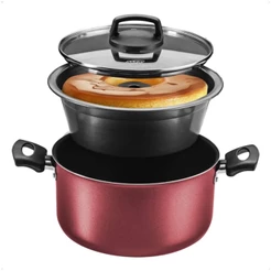 Conjunto Panela para Pudim 3 em 1 Revestimento Antiaderente 3,2L Cereja TVT Alça Antitérmica MTA - 8923
