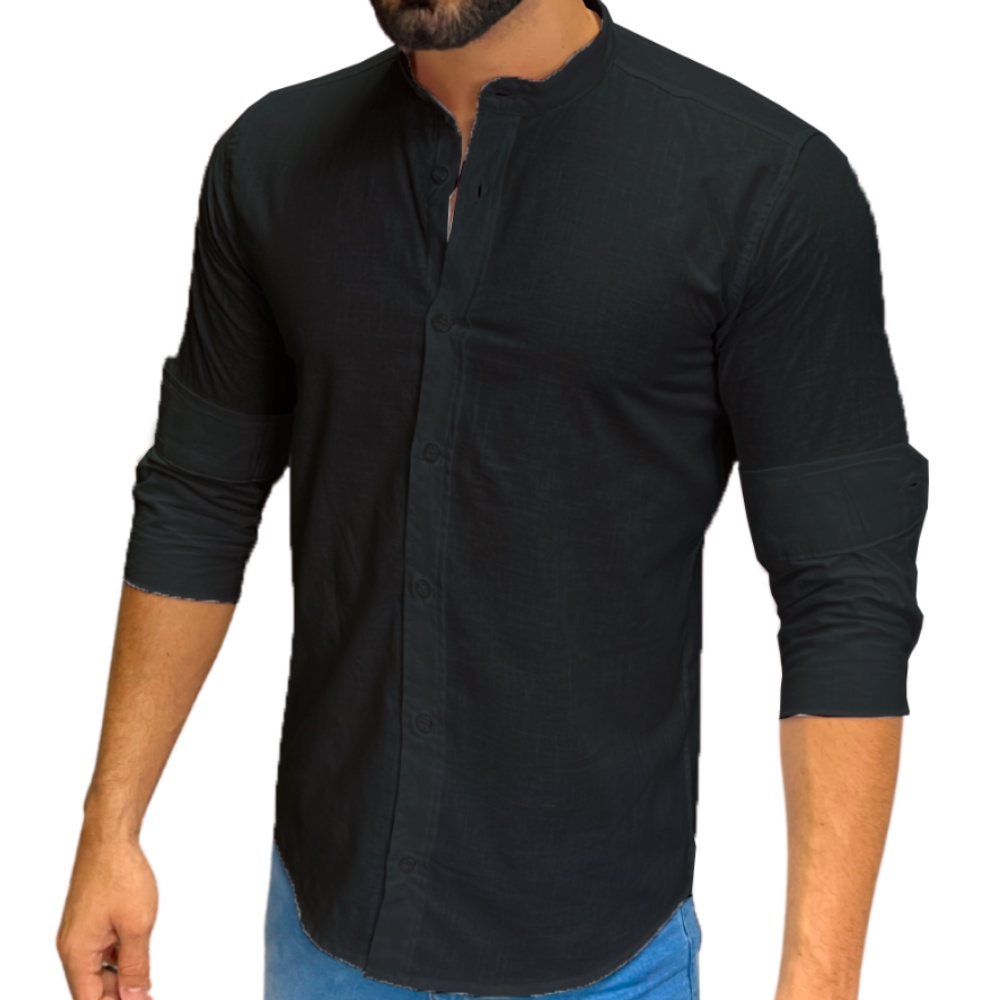 Blusa Social Manga Longa Slim Fit Gola Padre - Algodão