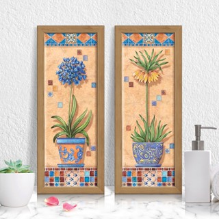 Quadro Decorativo Kit Com Moldura e Vidro Banheiro Flores Plantas Para Lavabo Cozinha Sala em Oferta na Shopee