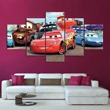 Kit Quadros Decorativo Mosaico 5 Pecas MDF Relâmpago Mc Queen carros desenho filme infantil quarto