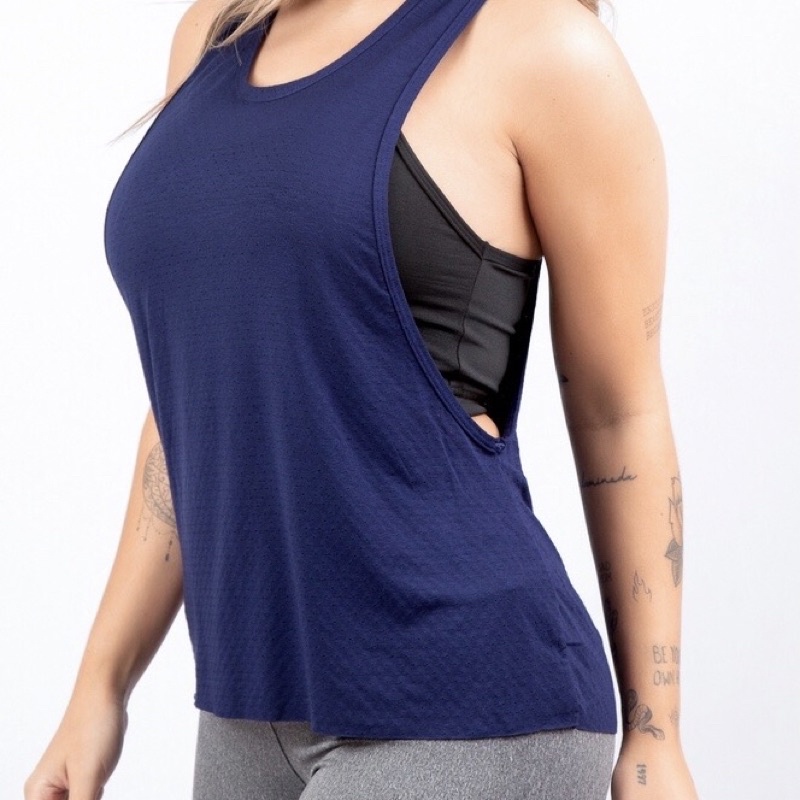 Regata Cavada Fitness Dry Fit Furadinha Academia Blusa Feminina Malhar