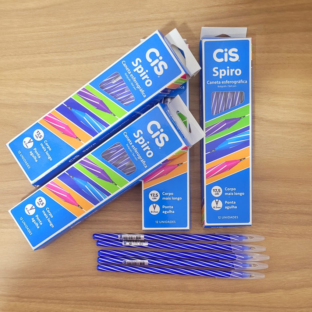 Caixa com 12 Canetas esferográficas 0.7mm SPIRO 0.7mm, Cor: AZUL - CIS