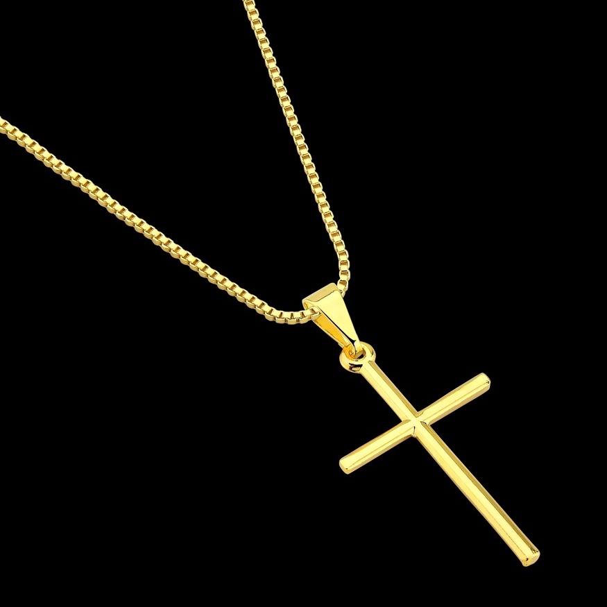 Corrente Veneziana + Pingente Cruz Palito Banhados a ouro 18k Cordão Masculino e Crucifixo