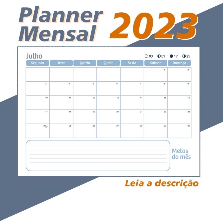 Planner Mensal 2023 14 Folhas A4 Agenda Organizador de cronograma